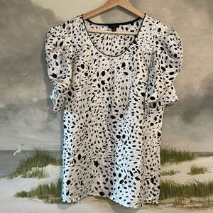 Ann Taylor Silk Blouse- Puff Sleeve, Animal Print (Size 10)
